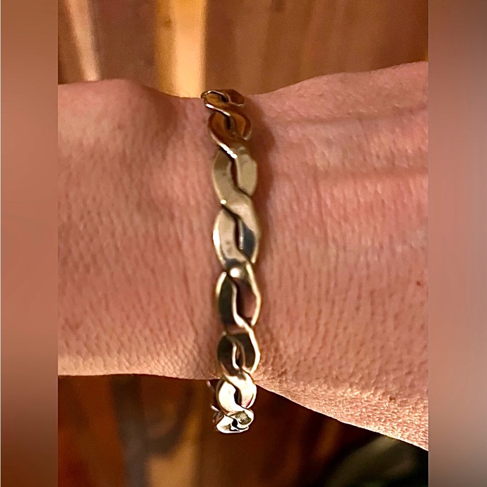 Heavy Vintage Italian 925 Sterling Silver Twisted Wave Link Bangle Bracelet 17.7